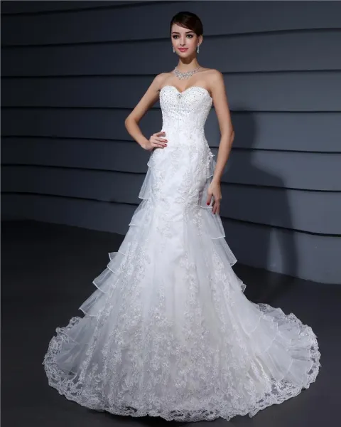 Organza Sweetheart Court Sheath Bridal Gown Wedding Dress