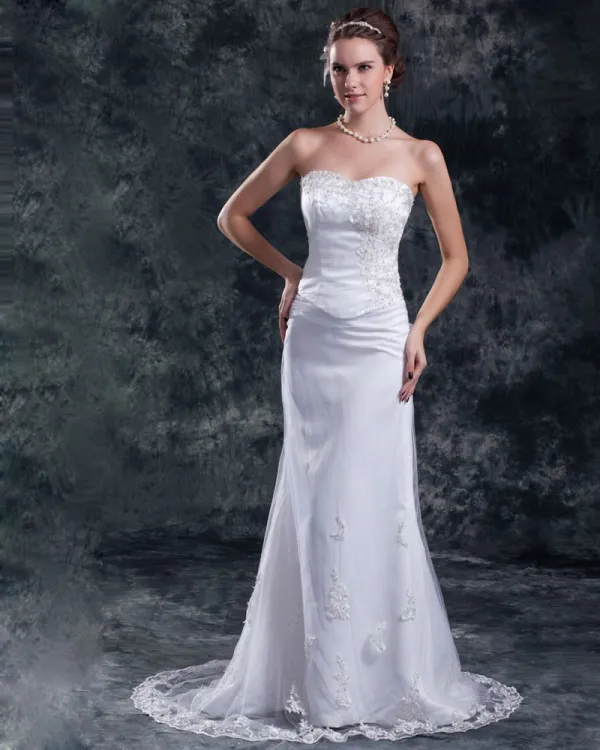 Tulle Flower Sequins Sweetheart Floor Length Sheath Wedding Dress