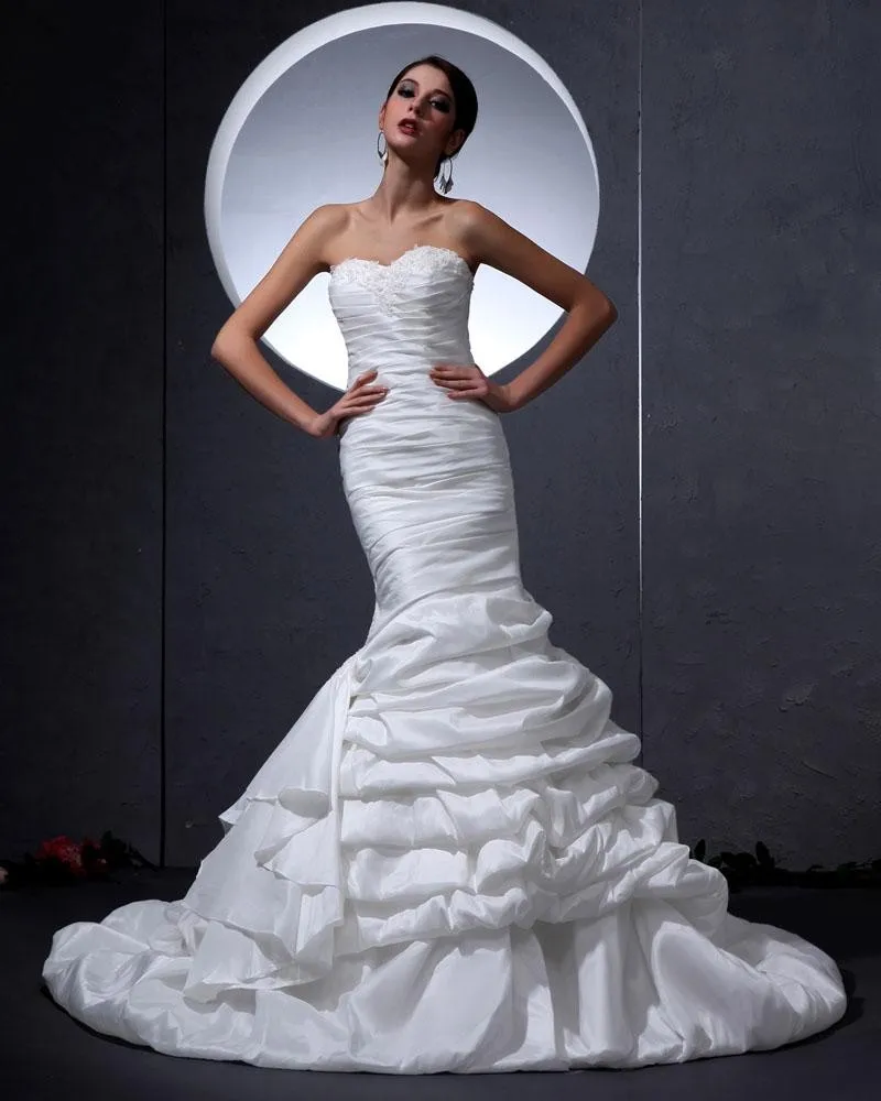 Charmeuse Kjaereste Frynse Gulv Lengde Havfrue Brudekjoler Bryllupskjoler