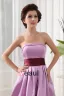 Genou Longueur Decollete Bustier Sans Manches En Satin Plisse Une Ligne Robe De Demoiselle D'honneur