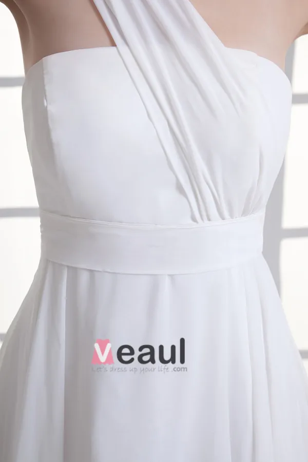 Chiffon Ruffle One Shoulder Floor Length Pleated Empire Wedding Dress