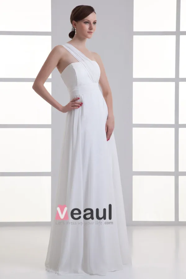 Chiffon Ruffle One Shoulder Floor Length Pleated Empire Wedding Dress