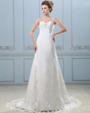 Elegant Perles Bretelles Balayage Etage Longueur Robe En Dentelle De Mariée Fourreau