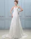 Elegant Perles Bretelles Balayage Etage Longueur Robe En Dentelle De Mariée Fourreau