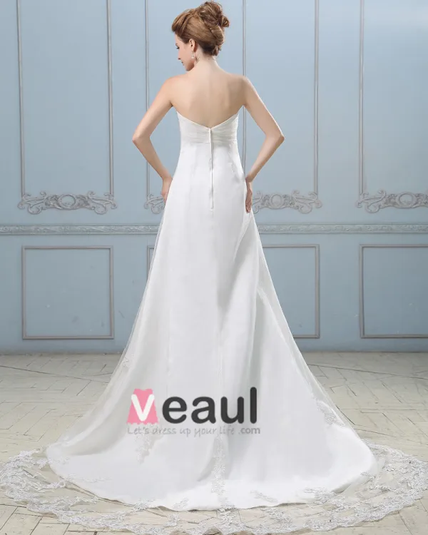 Elegant Perles Bretelles Balayage Etage Longueur Robe En Dentelle De Mariée Fourreau