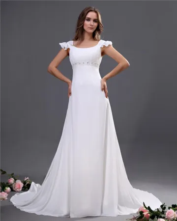 Chiffon Scoop Beading Domstol Imperium Brudekjoler Bryllupskjoler