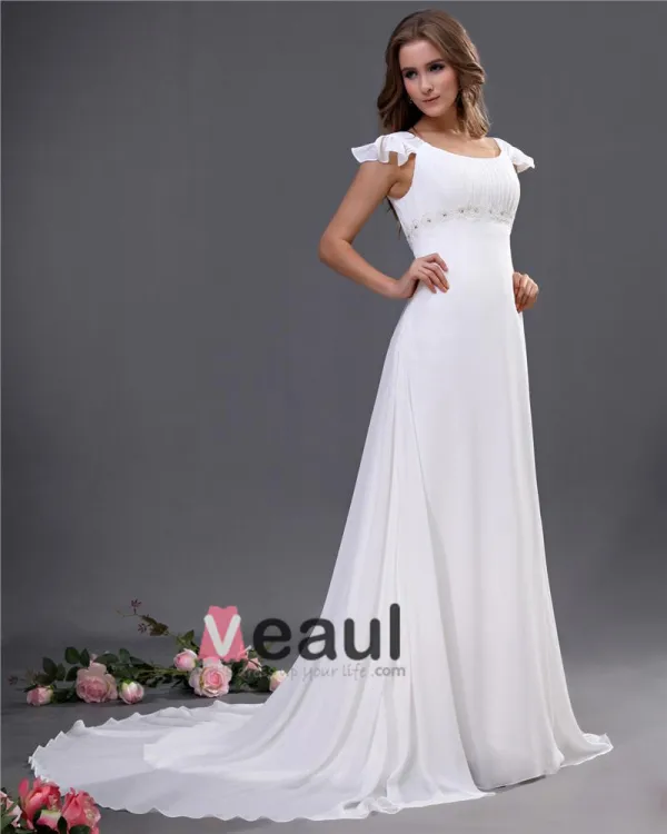 Chiffon Scoop Beading Court Empire Bridal Gown Wedding Dresses