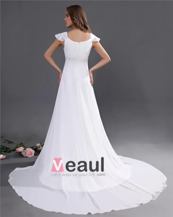 Chiffon Scoop Beading Court Empire Bridal Gown Wedding Dresses