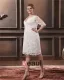 Lace V Neck Three Quarter Sleeve Plus Size Bridal Gown Wedding Dresses