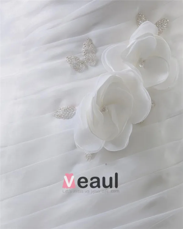 Beading Ruffles Applique Strapless Floor Length Yarn Mermaid Wedding Dress