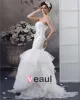 Beading Ruffles Applique Strapless Floor Length Yarn Mermaid Wedding Dress