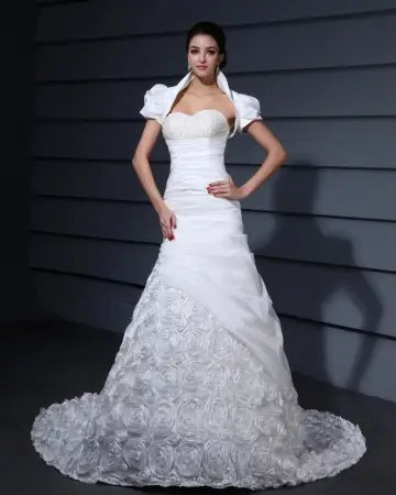 Beading Applique Decor Sweetheart Chapel Train Taffeta Bridal Grown Mermaid Wedding Dress