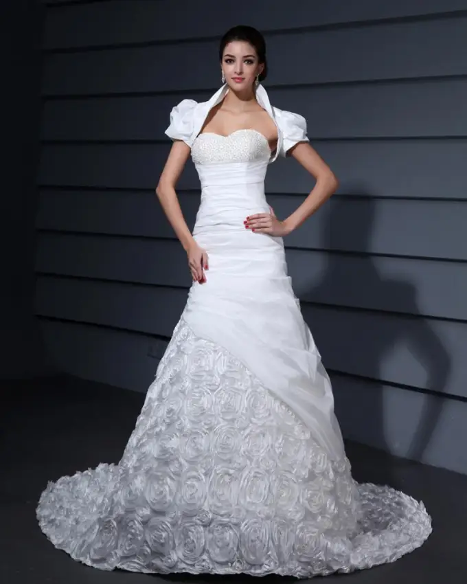 Beading Applikasjon Innredning Kjaereste Kapell Tog Taffeta Brude Vokst Havfrue Brudekjoler Bryllupskjoler