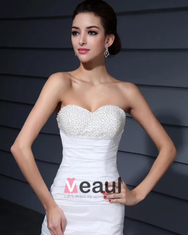 Beading Applique Decor Sweetheart Chapel Train Taffeta Bridal Grown Mermaid Wedding Dress