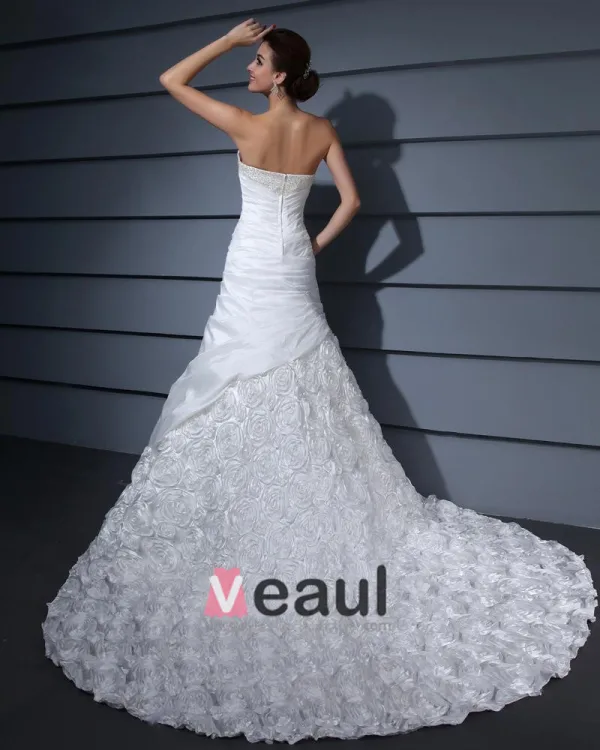 Beading Applique Decor Sweetheart Chapel Train Taffeta Bridal Grown Mermaid Wedding Dress