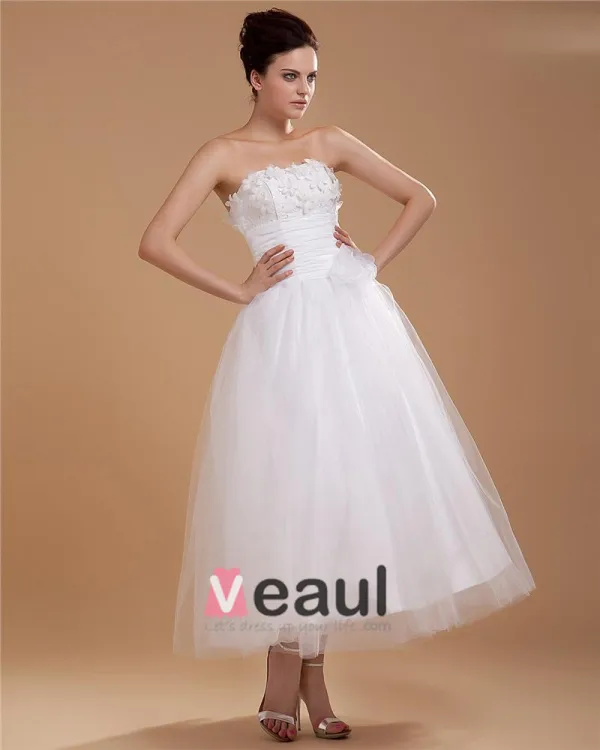 Elegant Mermaid Organza Applique Strapless Ankle Length Wedding Dress