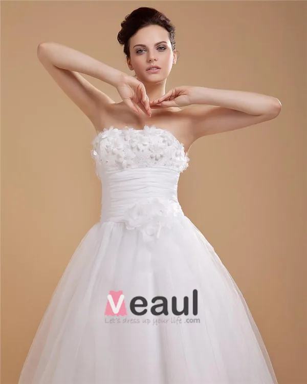 Elegant Mermaid Organza Applique Strapless Ankle Length Wedding Dress