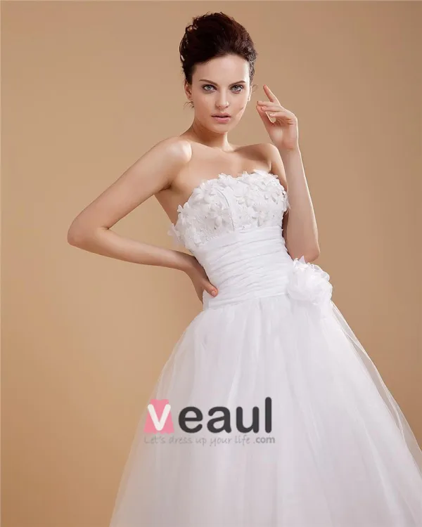 Elegant Mermaid Organza Applique Strapless Ankle Length Wedding Dress