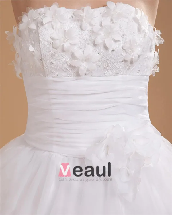 Elegant Mermaid Organza Applique Strapless Ankle Length Wedding Dress