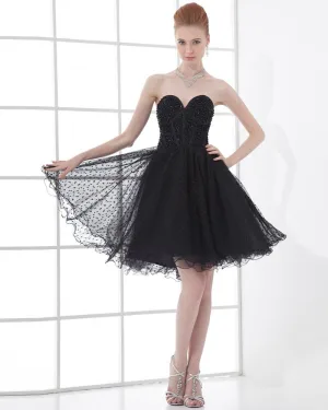 Mote Tyll Plissert Beaded Kjaereste Lar Lengde Cocktail Kjoler Festkjoler