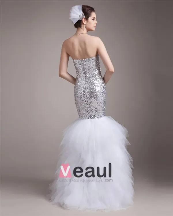 Sweetheart Floor Length Paillette Satin Women Mermaid Wedding Dress
