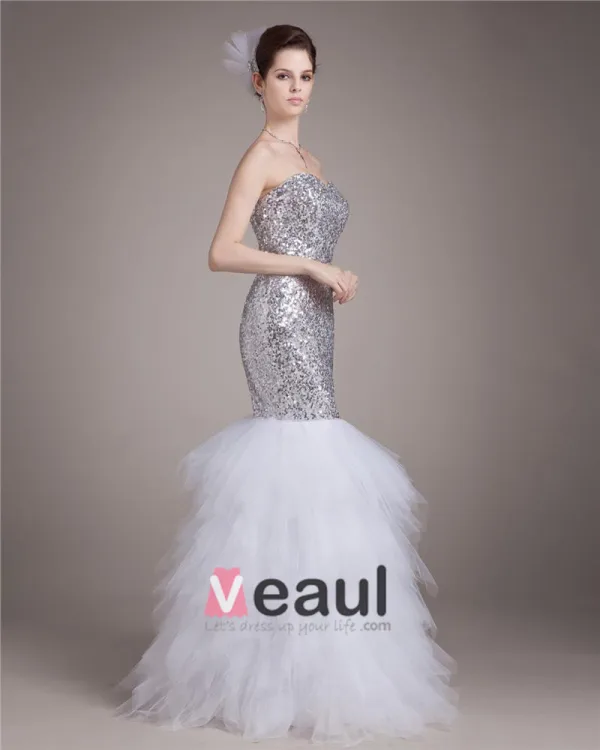 Sweetheart Floor Length Paillette Satin Women Mermaid Wedding Dress