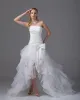 High Low Strapless Bowknot Asymmetrical Organza Satin Woman Mini Wedding Dress