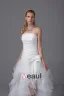 High Low Strapless Bowknot Asymmetrical Organza Satin Woman Mini Wedding Dress