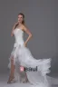 High Low Strapless Bowknot Asymmetrical Organza Satin Woman Mini Wedding Dress