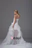 High Low Strapless Bowknot Asymmetrical Organza Satin Woman Mini Wedding Dress