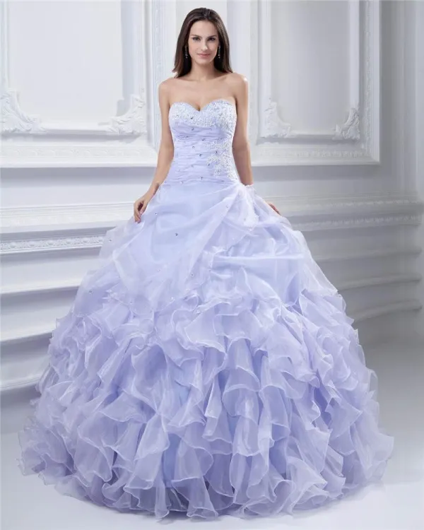 Ball Gown Yarn Beaded Ruffle Sweetheart Ankle Length Quinceanera Prom Dresses