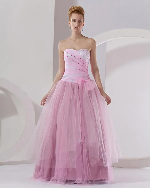 Ball Gown A-Line Strapless Yarn Satin Floor Length Women's Quinceanera Prom  Dress