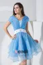 Stylish Organza Satin Silk V Collar Ruffle Back Zipper Beading Belt Knee Length Sleeveless Tiered Cocktail Dress