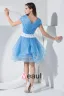 Stylish Organza Satin Silk V Collar Ruffle Back Zipper Beading Belt Knee Length Sleeveless Tiered Cocktail Dress
