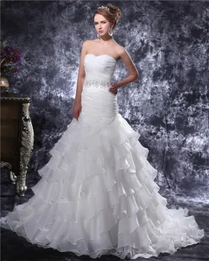 Perlant Longueur De Plancher D Organza Robe De Mariée Sirène Plisse