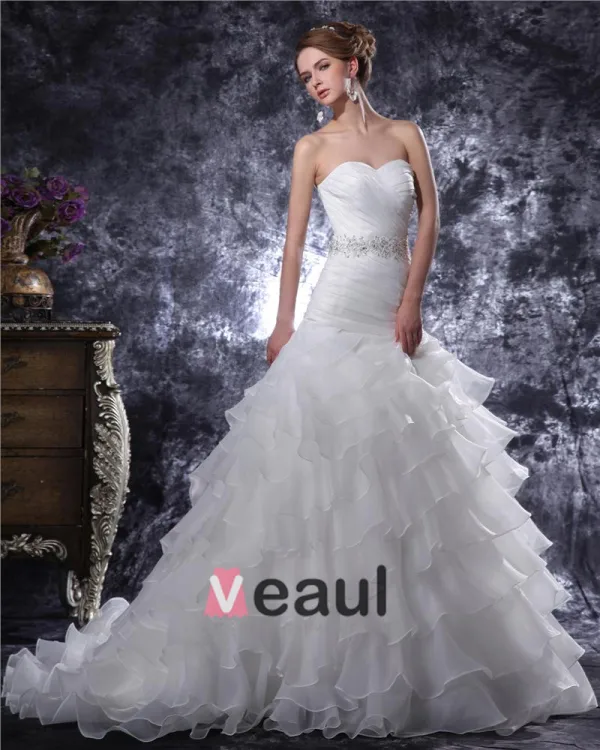 Sweetheart Beading Pleated Floor Length Organza Mermaid Wedding Dress