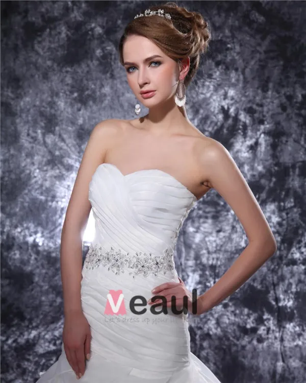 Sweetheart Beading Pleated Floor Length Organza Mermaid Wedding Dress