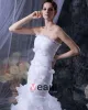 Satin Yarn Tiered Ruched Ruffles Strapless Cathedral Train Mermaid Wedding Dresses