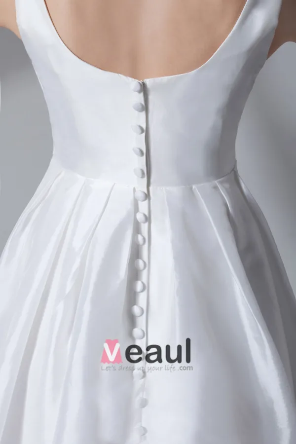 Square Neck Pleated Beading Floor Length Taffeta Empire Wedding Dress