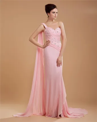La Robe De Soirée Empire Une Epaule Train Chapelle Mousseline De Soie Femmes