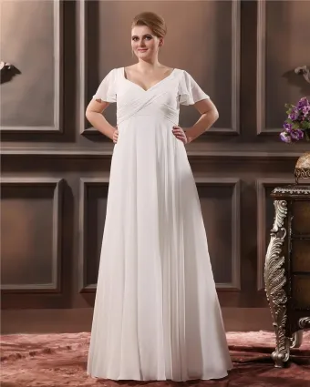 V Neck Sweep Plus Size Bridal Gown Wedding Dress