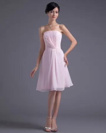 Formell Stil Strapless Knalang Beading Plisserad Chiffong Brud Tärnklänningar