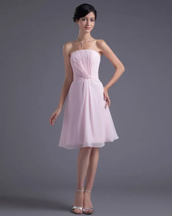 Light Pink Strapless Chiffon Bridesmaid Dresses