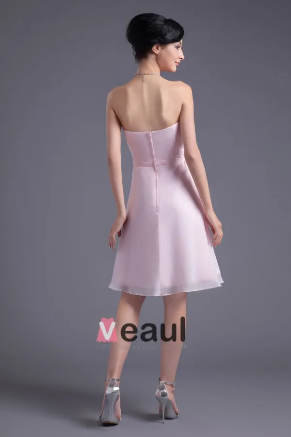 Style De Longueur Genou Bretelles Formel Perlant La Robe De Demoiselle D'honneur De Mousseline De Soie Plissee