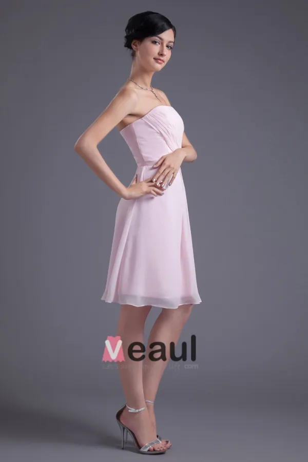 Style De Longueur Genou Bretelles Formel Perlant La Robe De Demoiselle D'honneur De Mousseline De Soie Plissee