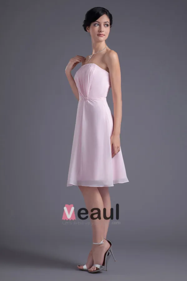 Style De Longueur Genou Bretelles Formel Perlant La Robe De Demoiselle D'honneur De Mousseline De Soie Plissee