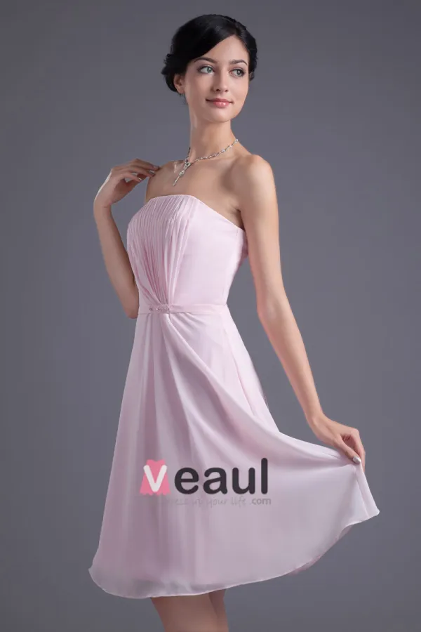 Style De Longueur Genou Bretelles Formel Perlant La Robe De Demoiselle D'honneur De Mousseline De Soie Plissee