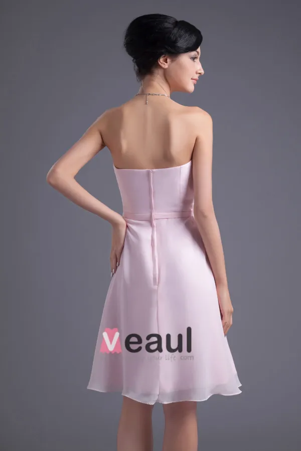 Style De Longueur Genou Bretelles Formel Perlant La Robe De Demoiselle D'honneur De Mousseline De Soie Plissee
