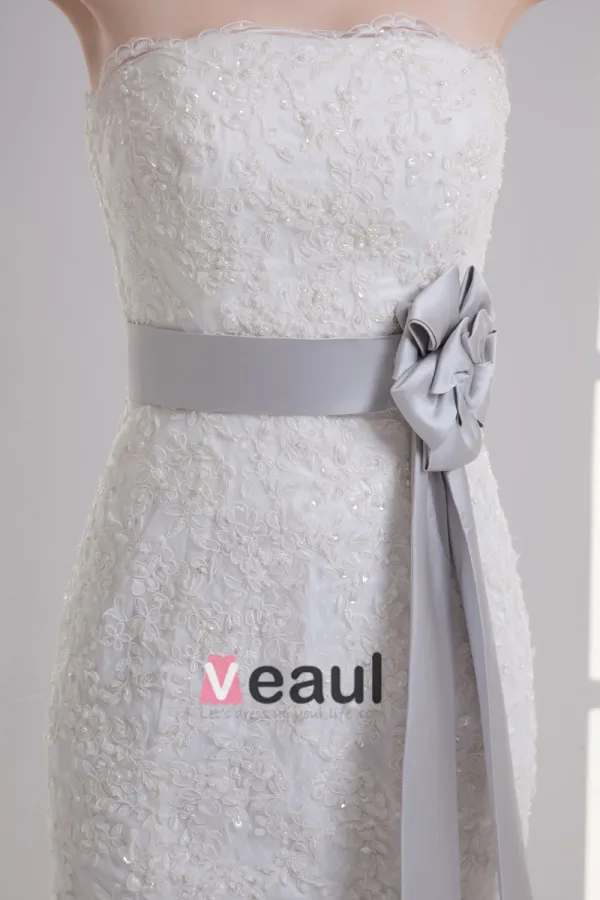 Tulle Applique Beading Strapless Court Train Mermaid Wedding Dress