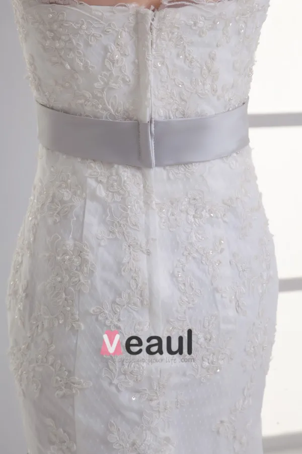 Tulle Applique Beading Strapless Court Train Mermaid Wedding Dress
